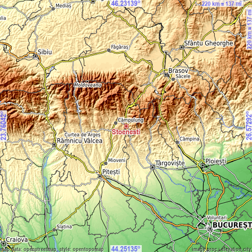 Topographic map of Stoeneşti