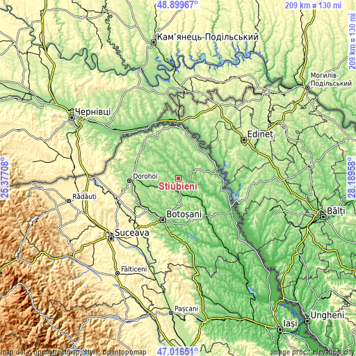 Topographic map of Ştiubieni