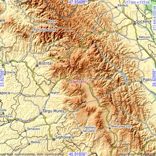 Topographic map of Stânceni