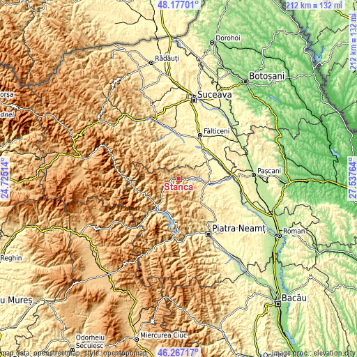 Topographic map of Stânca