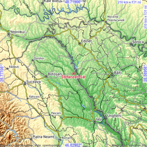 Topographic map of Ştefăneşti-Sat