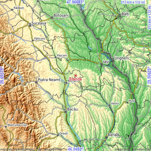 Topographic map of Stăniţa