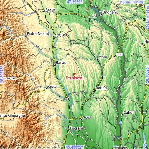 Topographic map of Stănişeşti