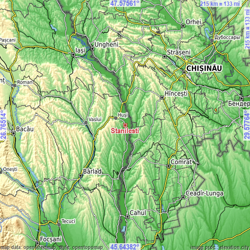 Topographic map of Stănileşti