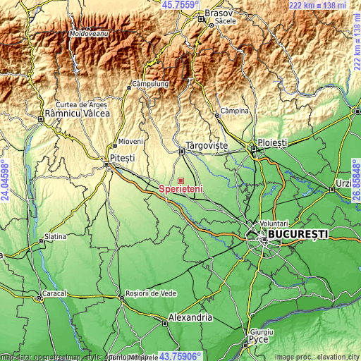 Topographic map of Speriețeni