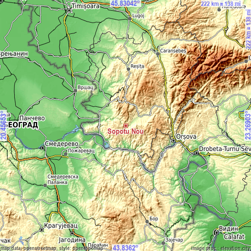 Topographic map of Şopotu Nou