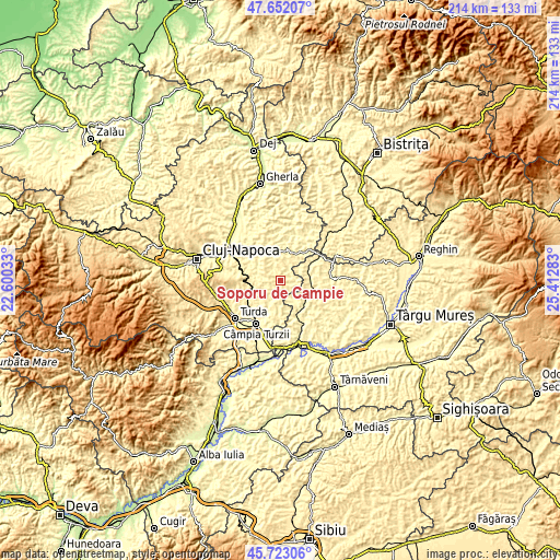 Topographic map of Soporu de Câmpie