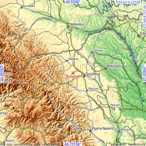 Topographic map of Soloneț