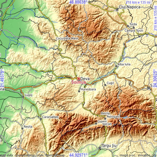 Topographic map of Şoimuş