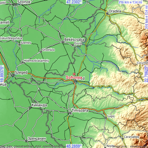 Topographic map of Şofronea