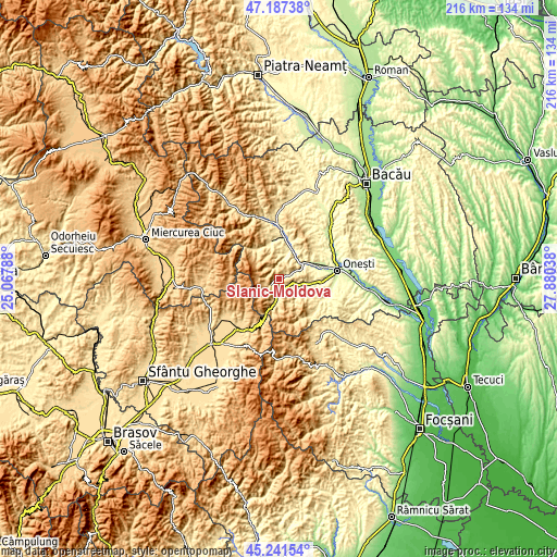 Topographic map of Slănic-Moldova