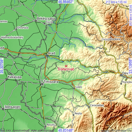 Topographic map of Şiştarovăţ