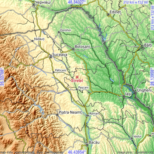 Topographic map of Sireţel