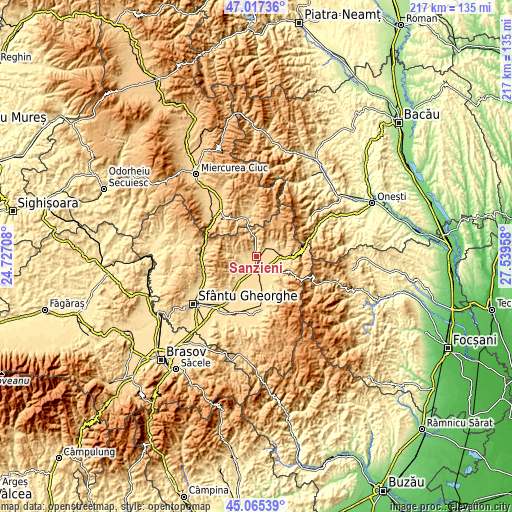 Topographic map of Sânzieni