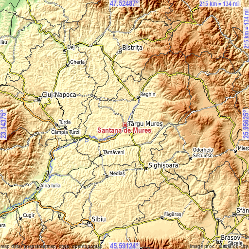 Topographic map of Sântana de Mureş