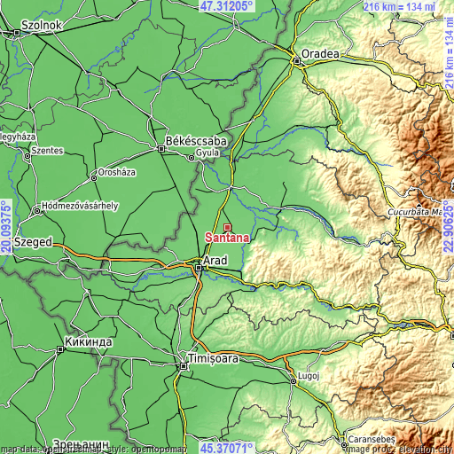 Topographic map of Sântana