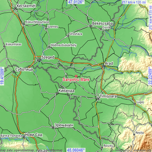 Topographic map of Sânpetru Mare