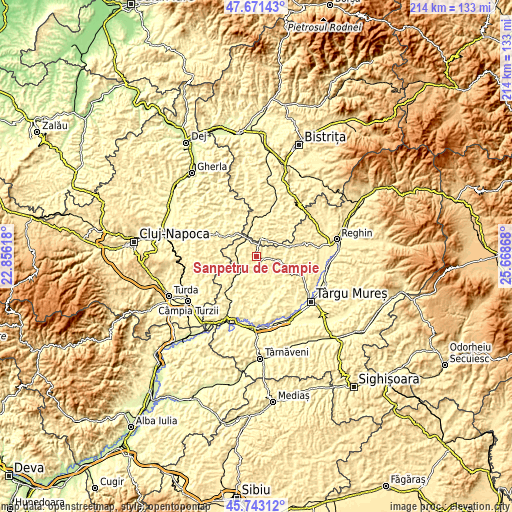 Topographic map of Sânpetru de Câmpie