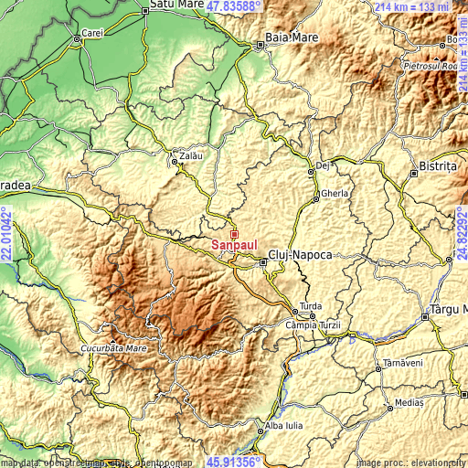 Topographic map of Sânpaul