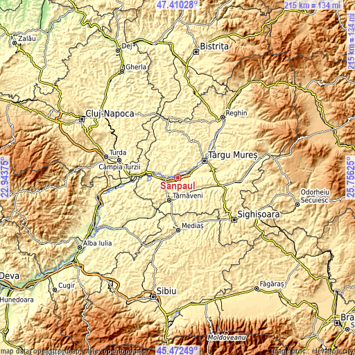 Topographic map of Sânpaul