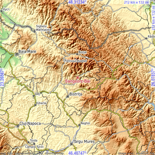 Topographic map of Sângeorz-Băi