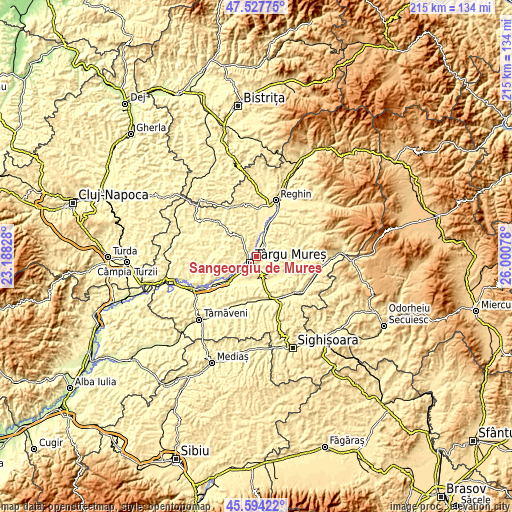 Topographic map of Sângeorgiu de Mureş