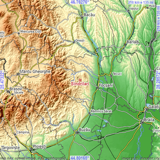 Topographic map of Șindrilari