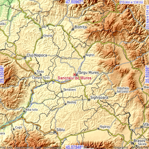Topographic map of Sâncraiu de Mureş