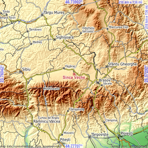 Topographic map of Şinca Veche