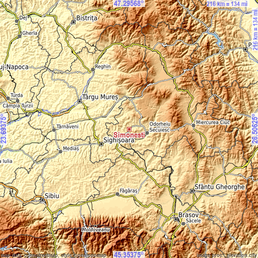 Topographic map of Simoneşti