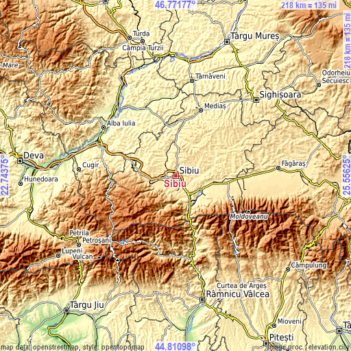 Topographic map of Sibiu