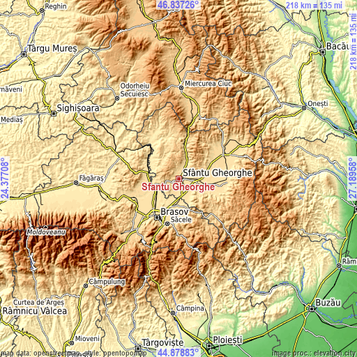 Topographic map of Sfântu Gheorghe