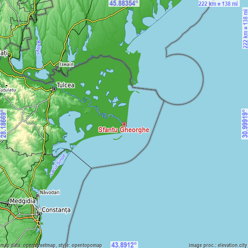 Topographic map of Sfântu Gheorghe