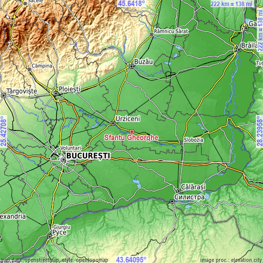 Topographic map of Sfântu Gheorghe