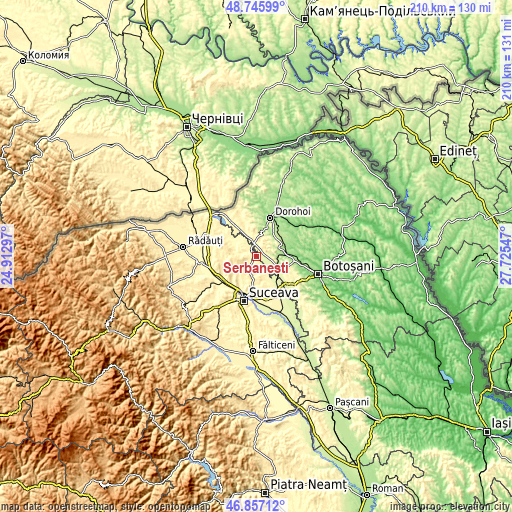 Topographic map of Șerbănești