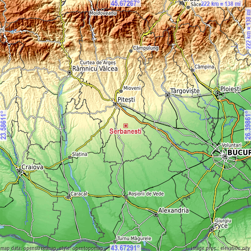 Topographic map of Șerbănești