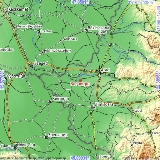 Topographic map of Secusigiu