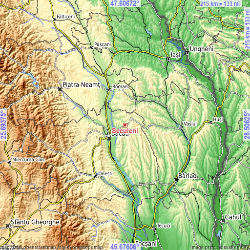 Topographic map of Secuieni