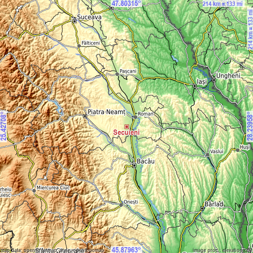 Topographic map of Secuieni