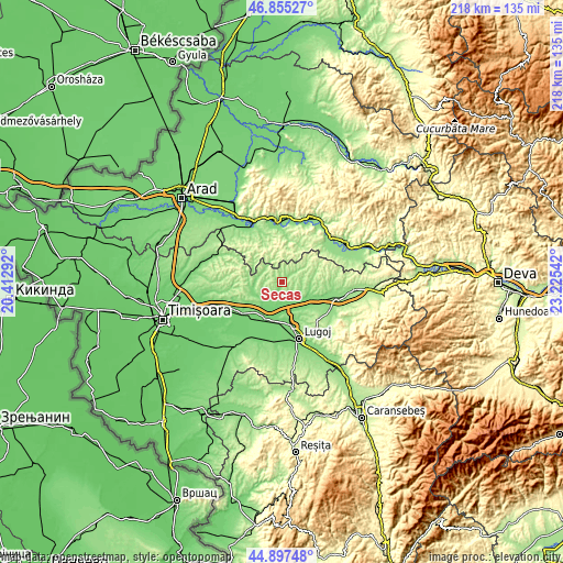 Topographic map of Secaş