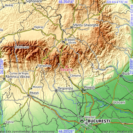 Topographic map of Secăria