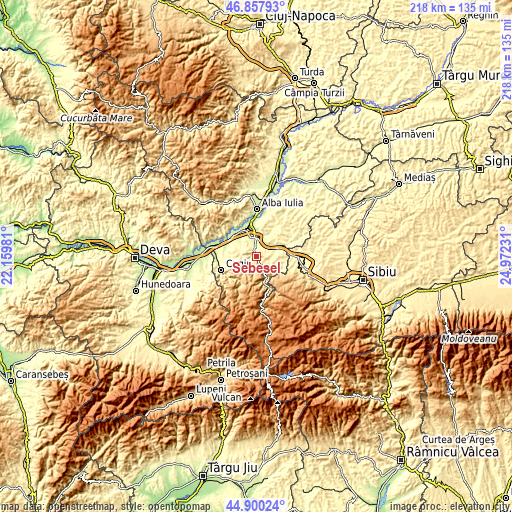 Topographic map of Sebeșel