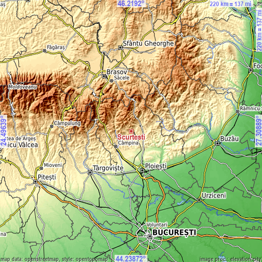 Topographic map of Scurtești