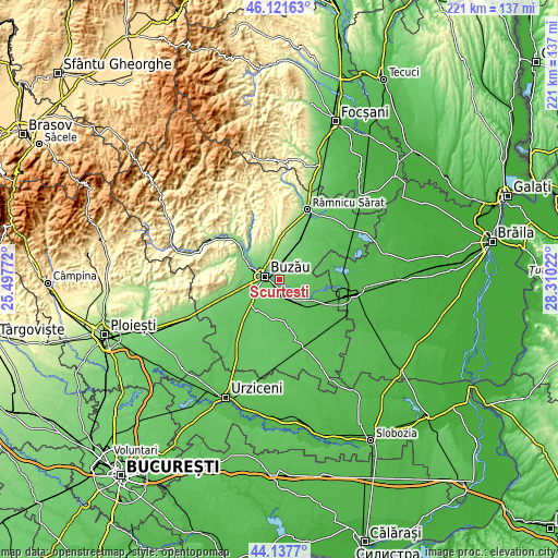 Topographic map of Scurtești
