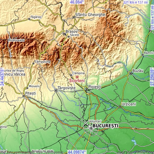 Topographic map of Scorţeni