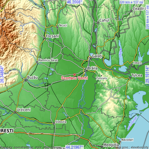 Topographic map of Scorțaru Vechi