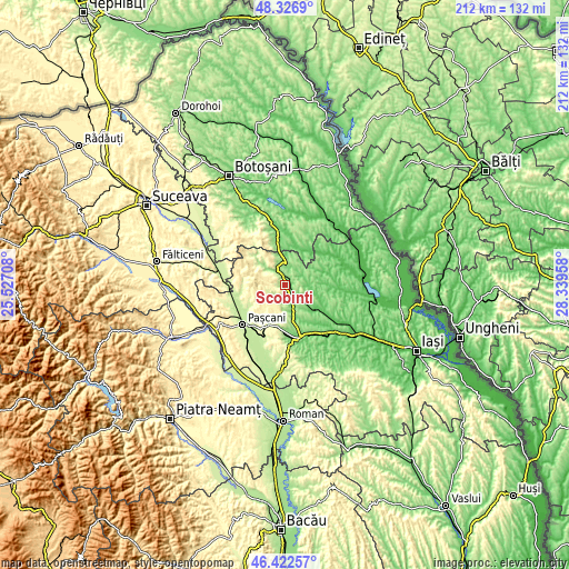 Topographic map of Scobinţi