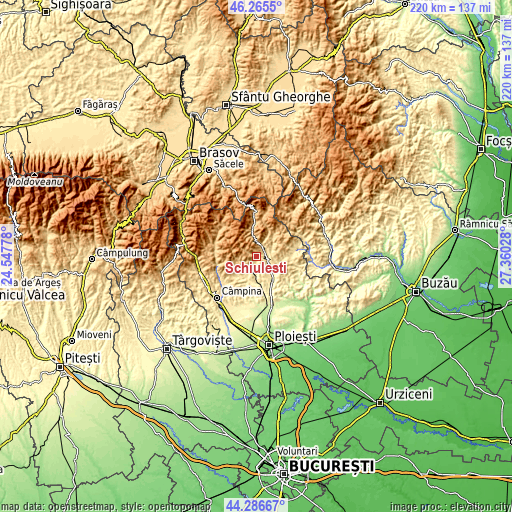 Topographic map of Schiulești