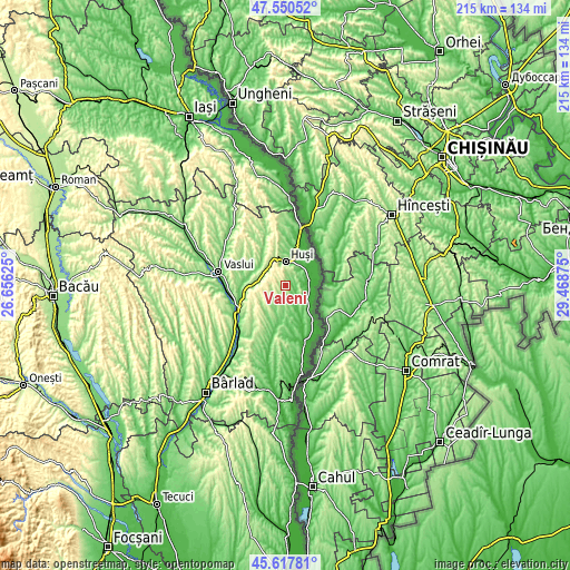 Topographic map of Văleni