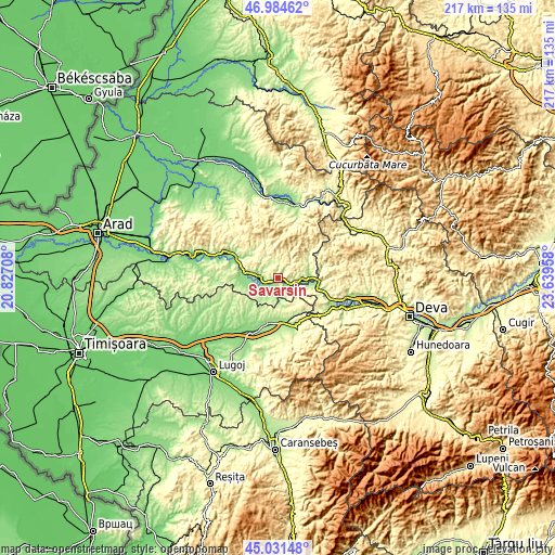 Topographic map of Săvârşin